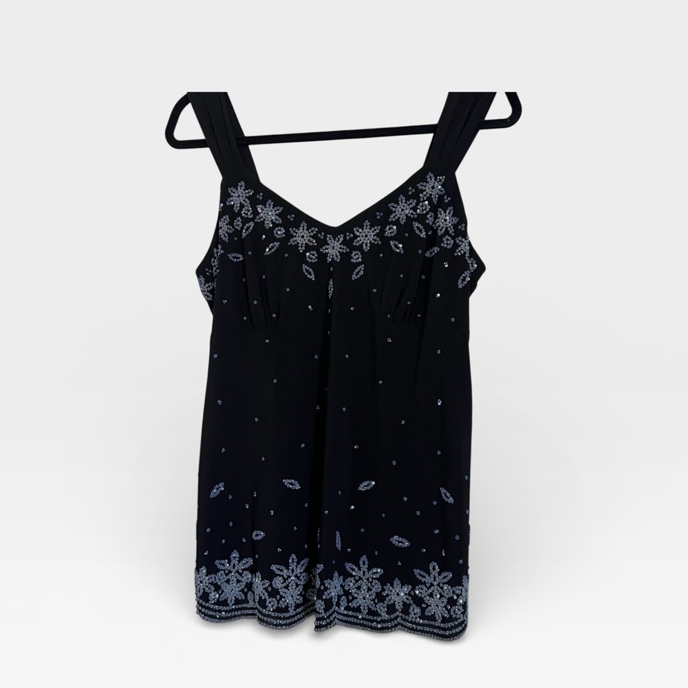 Elegant Black Beaded Sequin Dressy Tank Top - Picture 9 of 9